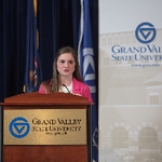 GSA member speaking at a podium